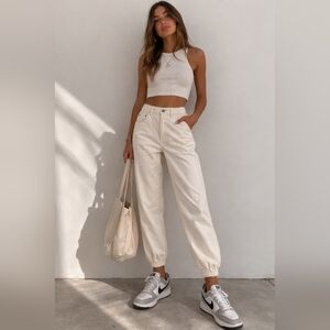 Zara The Mercer Jogger Off White Elastic Cuff Pants Size M